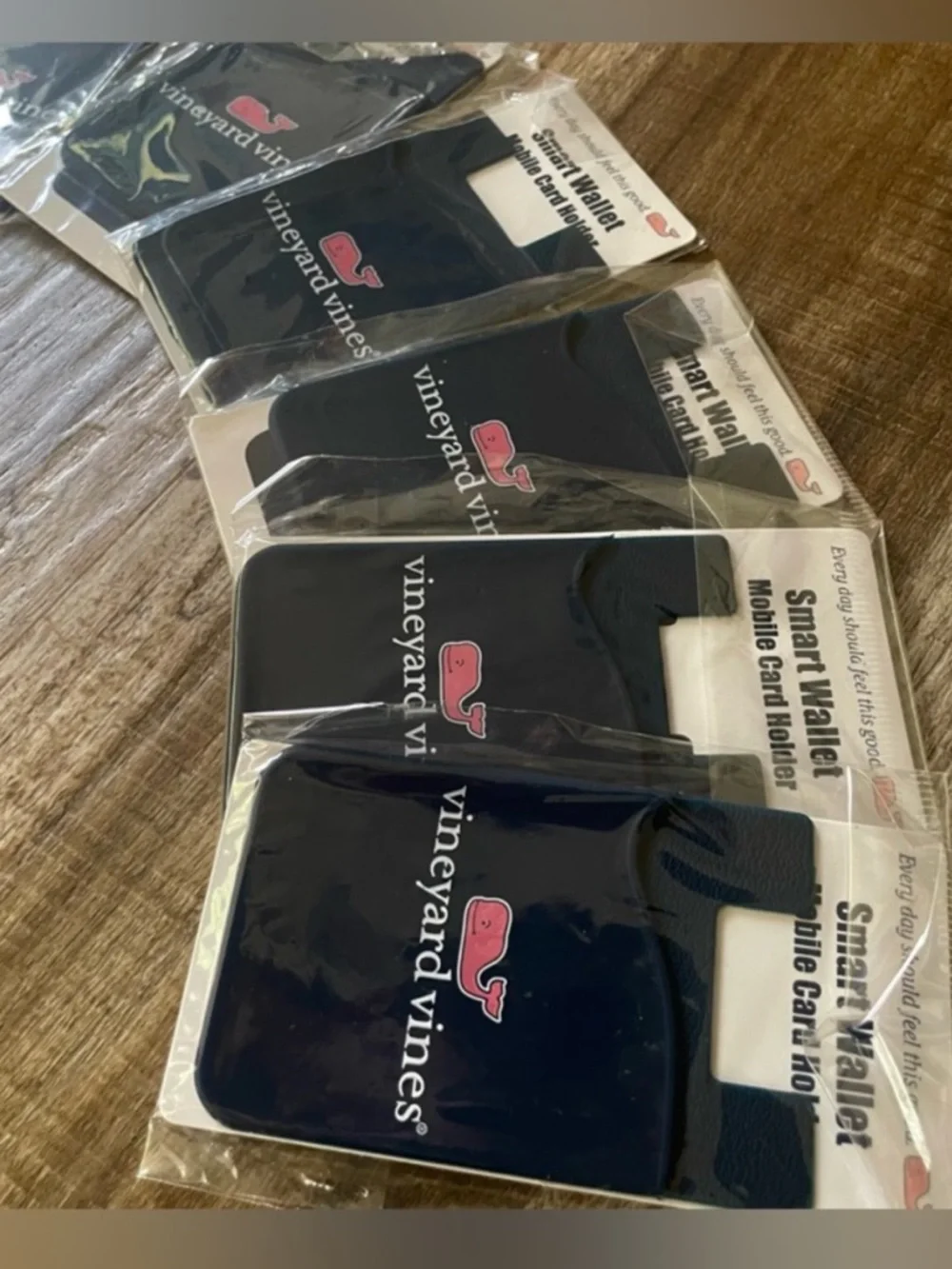 Vineyard Vines Navy Phone Stick-On Card Holder with Pink Whale Logo